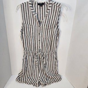 Kelly Renee Linen Romper Women Sz M Beach Boho Striped One Piece Button Up